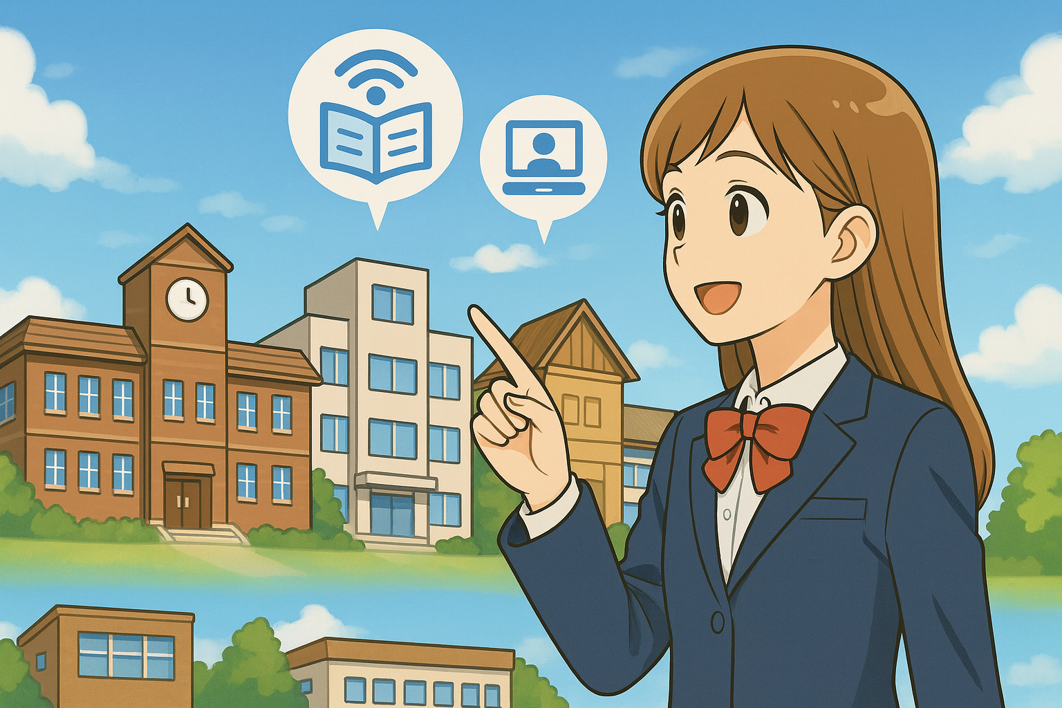 通信制高校の学びのイメージ（自宅学習×登校×オンライン）